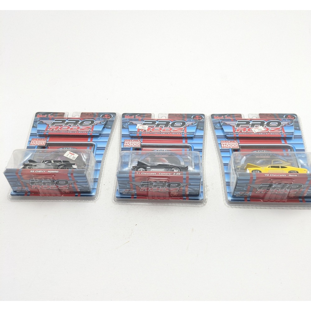 Lot Of 3 Maisto Pro Rodz 1:64 Diecast Cars 70 Nova, 55 Nomad, 71 Camaro Z/28
